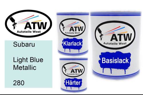 Subaru, Light Blue Metallic, 280: 1L Lackdose + 1L Klarlack + 500ml Härter - Set, von ATW Autoteile West.